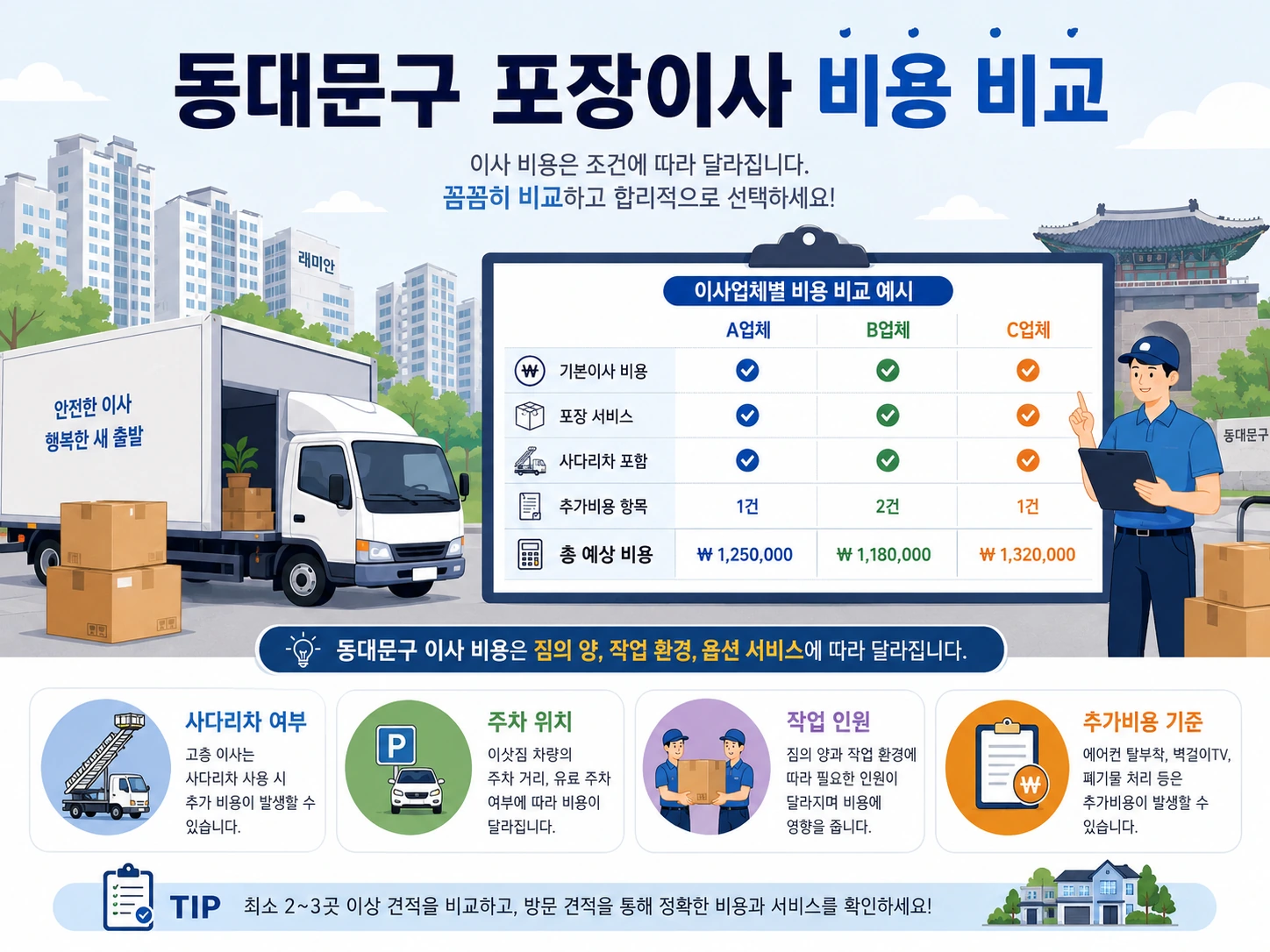 동대문구 포장이사 비용 항목을 비교하는 정보 이미지