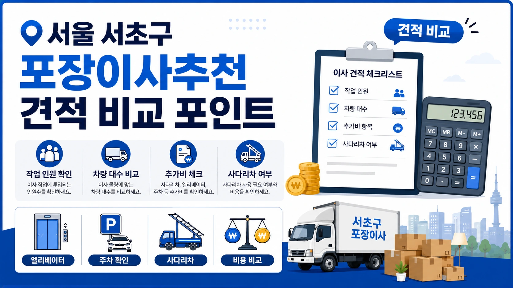 서초구 포장이사 비용 항목을 비교하는 정보 이미지